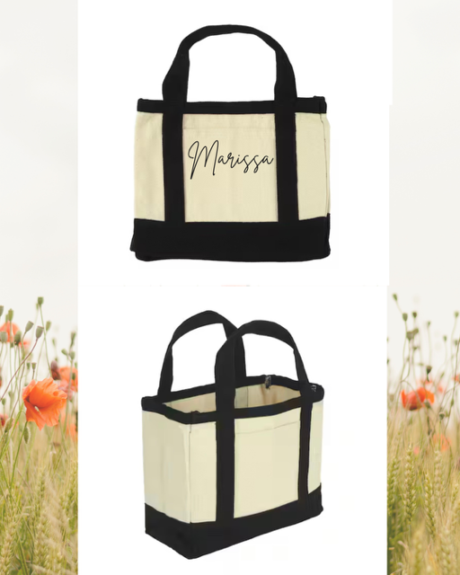 Black and natural personalized tote