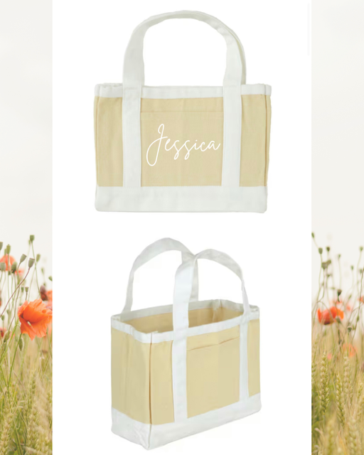 White and natural personalized tote